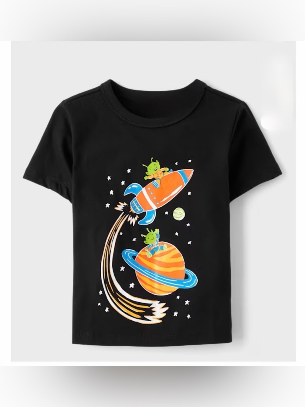 NWT: “GLOW IN THE DARK” Baby And Toddler Boys Black Glow Space Alien Graphic Te